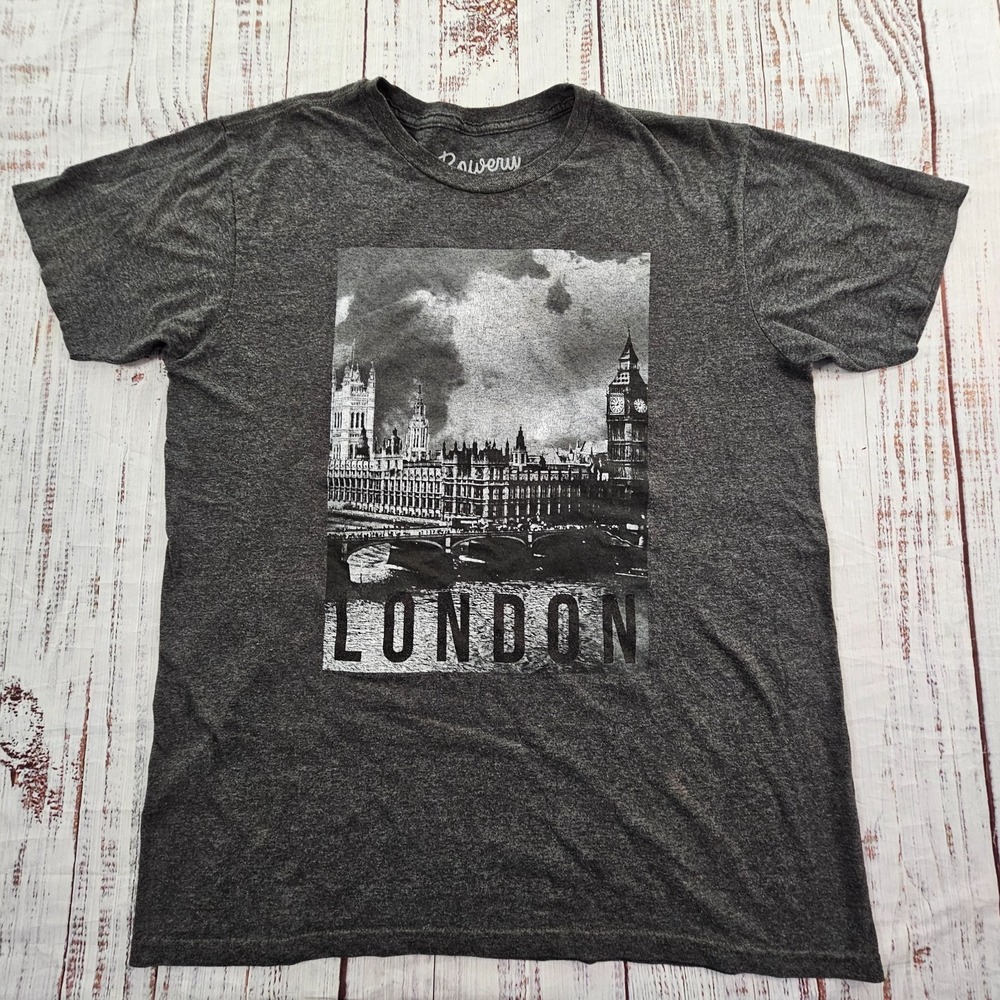 London Old Skyline Gray Short Sleeve‎ Cotton Blend T-Shirt Men's XL